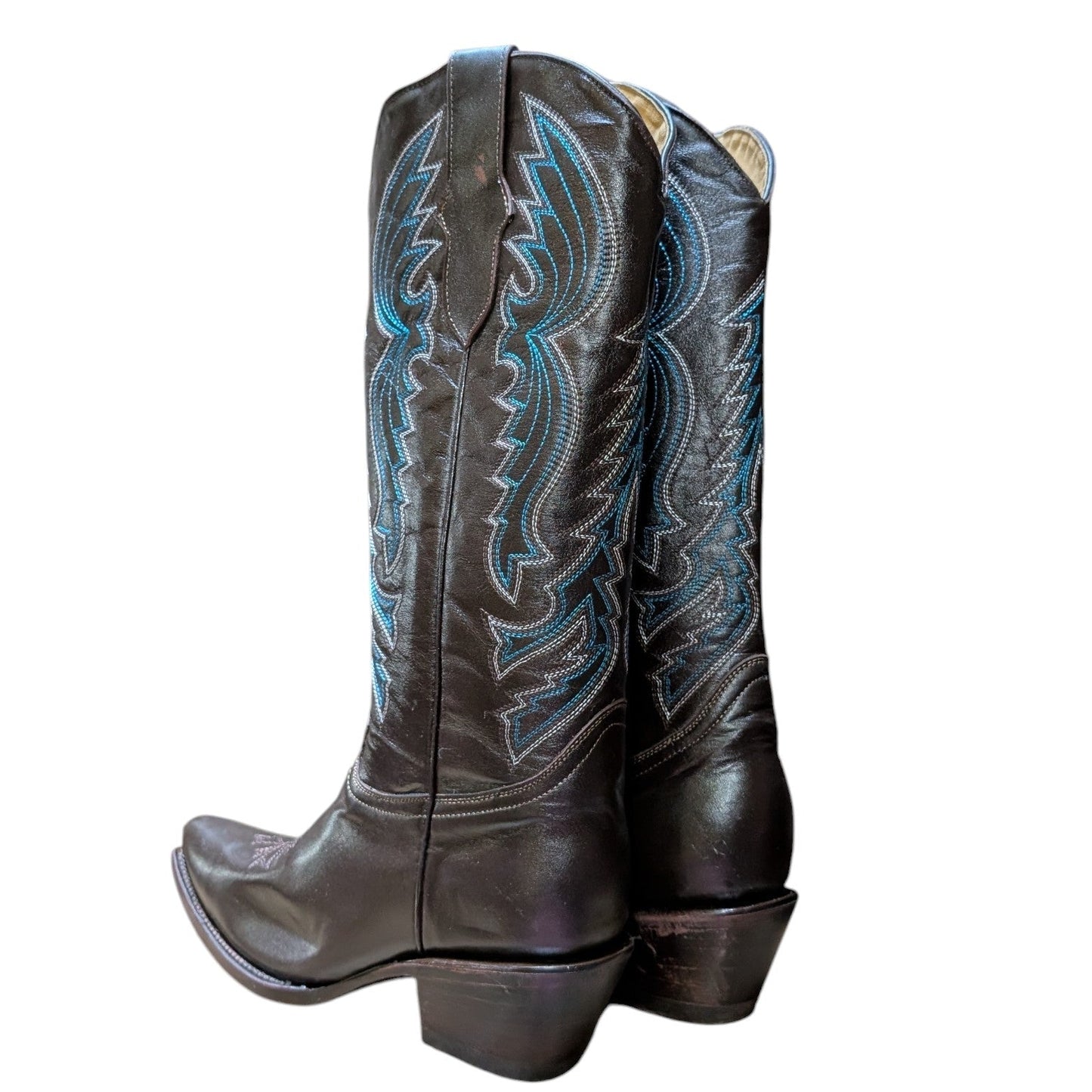 Cowboy Boots (0133) - 16" Dark Brown Leather w/ Western Stitching and Snip Toe