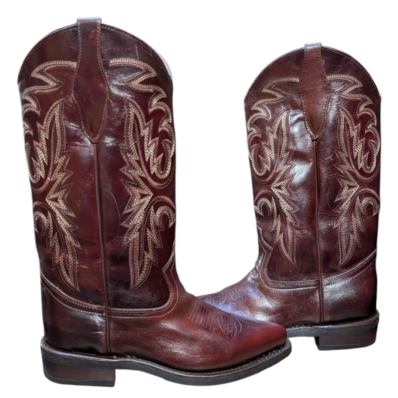 Cowboy Boots (0135) -15" Wide Calf Black Cherry Leather w/ Snip Toe & Rubber Sole