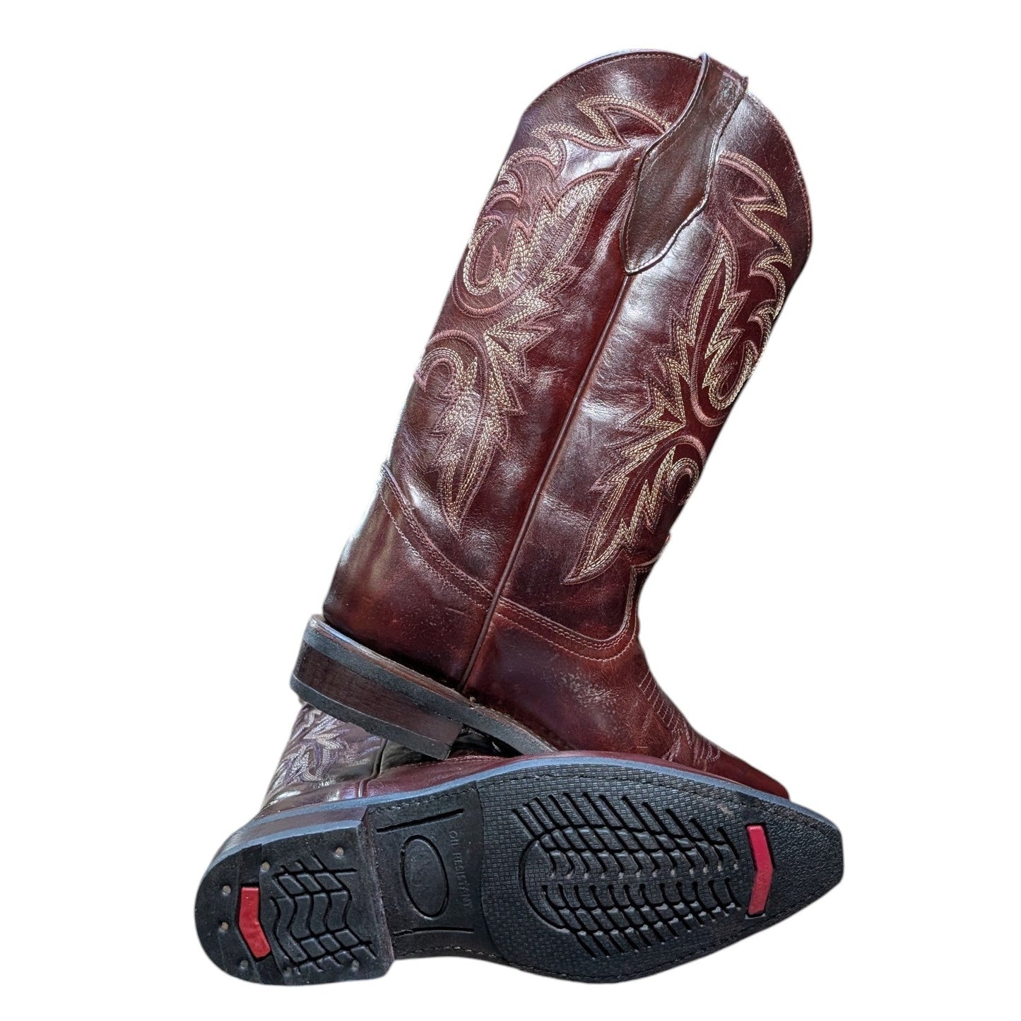 Cowboy Boots (0135) -15" Wide Calf Black Cherry Leather w/ Snip Toe & Rubber Sole