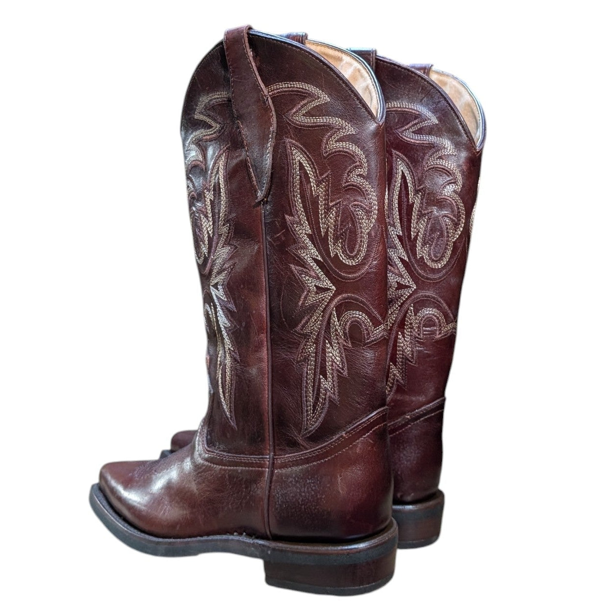Cowboy Boots (0135) -15" Wide Calf Black Cherry Leather w/ Snip Toe & Rubber Sole