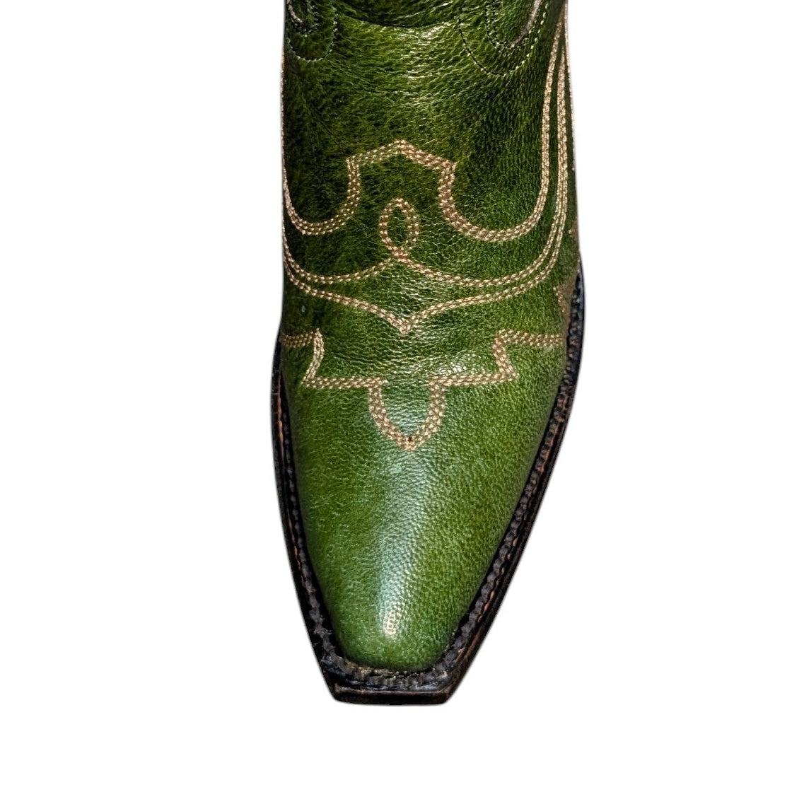 Cowboy Boots (0145) - 16" Green Leather w/ Western Stitching and Snip Toe