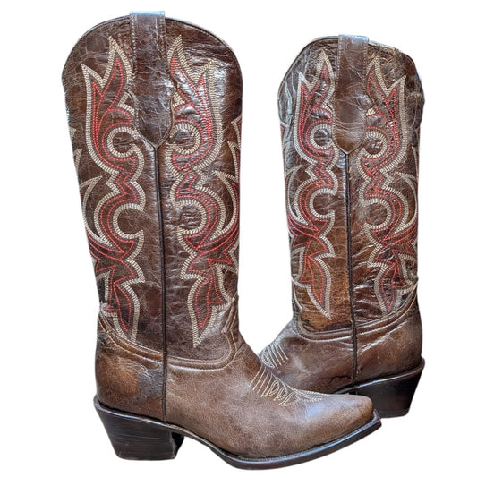 Cowboy Boots (0147) - 16" Brown Leather w/ Western Stitching and Snip Toe