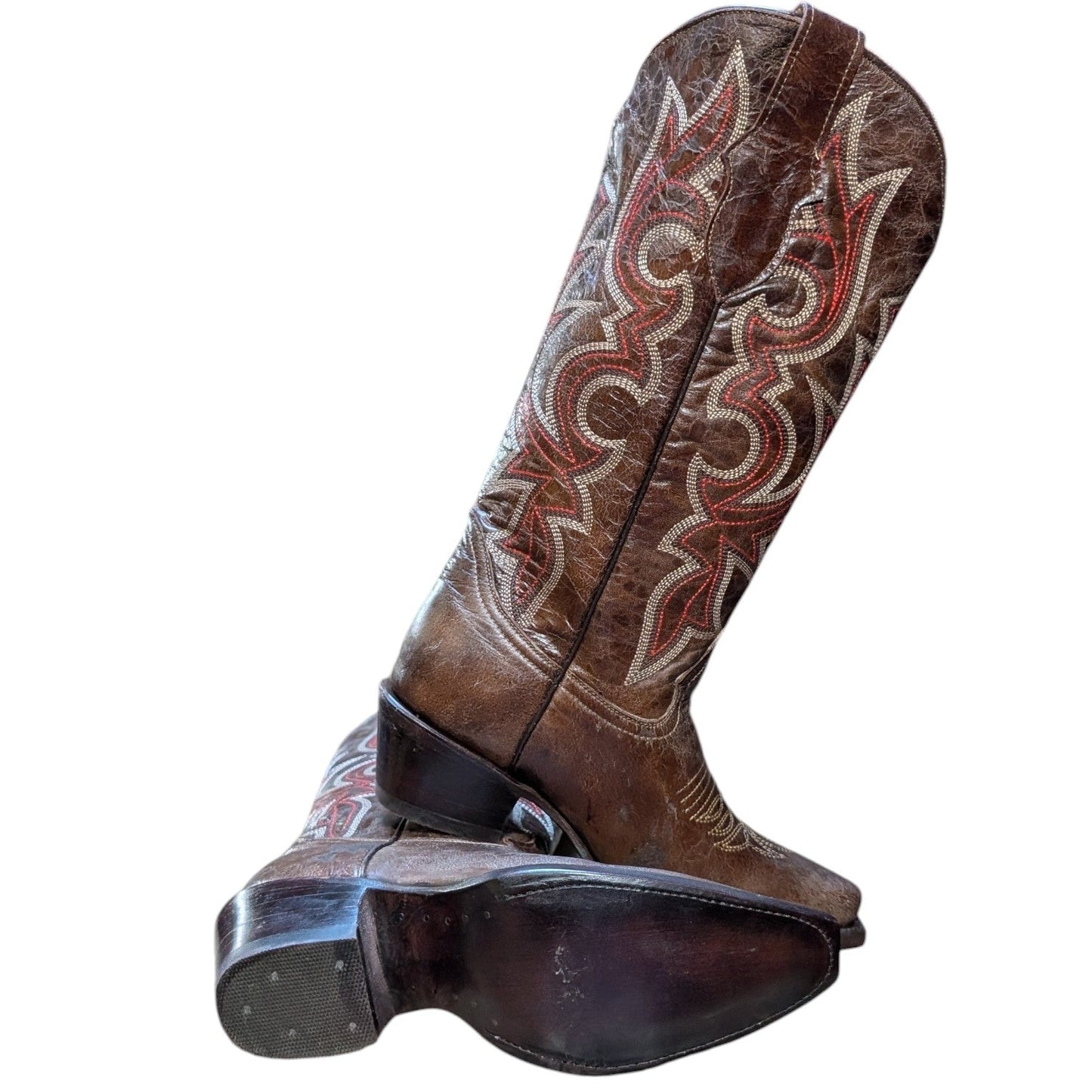 Cowboy Boots (0147) - 16" Brown Leather w/ Western Stitching and Snip Toe