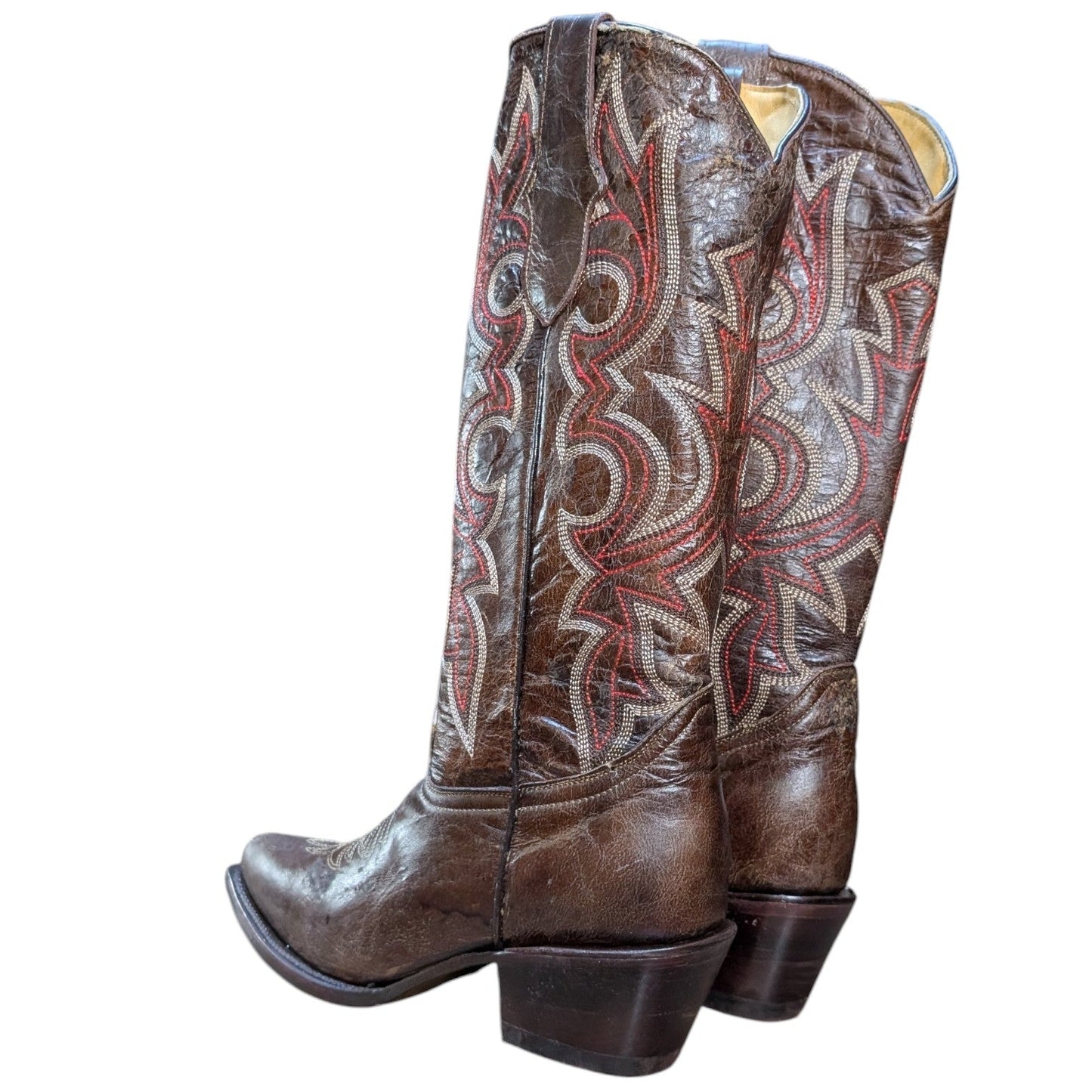 Cowboy Boots (0147) - 16" Brown Leather w/ Western Stitching and Snip Toe