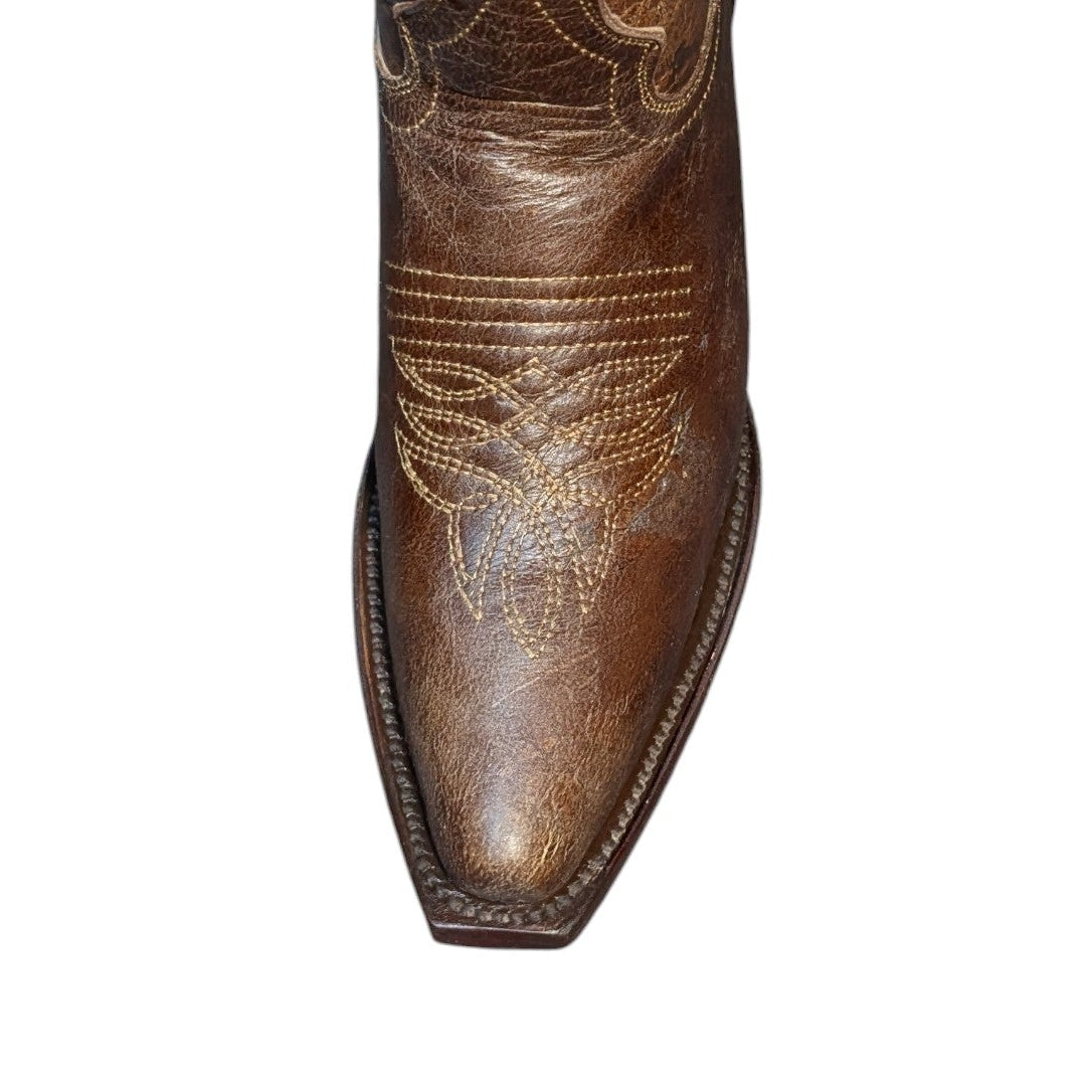 Cowboy Boots (0147) - 16" Brown Leather w/ Western Stitching and Snip Toe