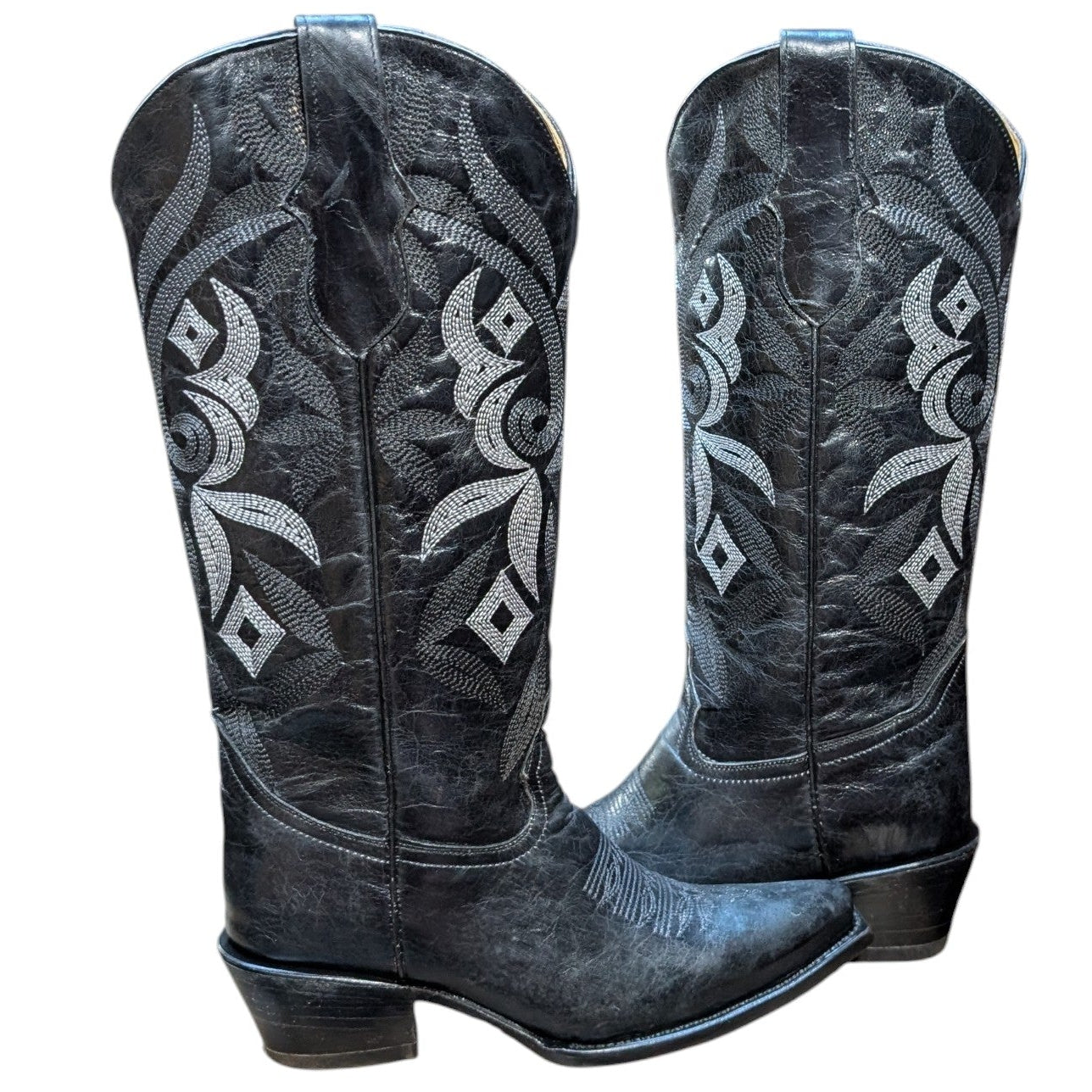 Cowboy Boots (0148) - 15.5" Black Leather w/ Western Stitching and Snip Toe