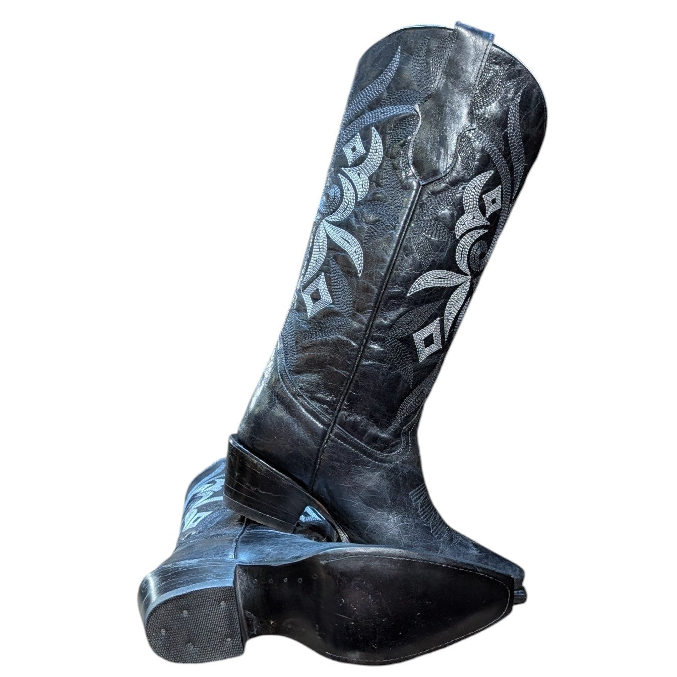 Cowboy Boots (0148) - 15.5" Black Leather w/ Western Stitching and Snip Toe