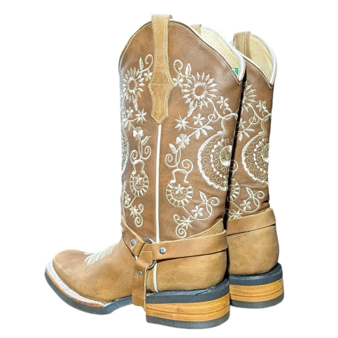 Cowboy Boots (0138) - 12.5" Light Brown Leather w/ White Stitching and Square Toe