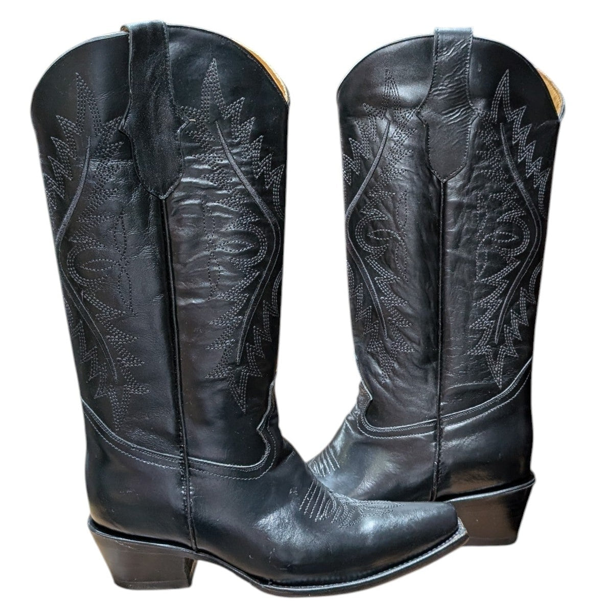 Cowboy Boots (0141) - 16.5" Black Leather w/ Western Stitching & Snip Toe (A)