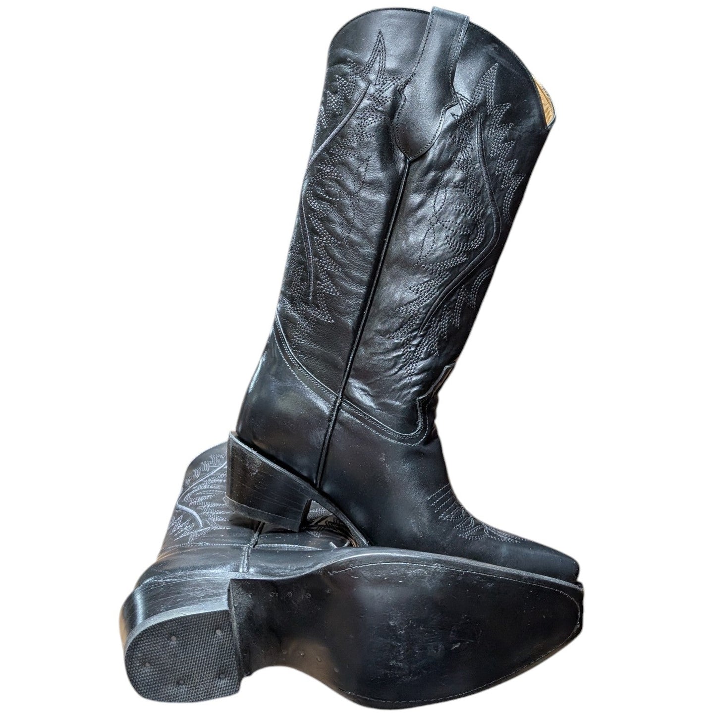 Cowboy Boots (0141) - 16.5" Black Leather w/ Western Stitching & Snip Toe (A)