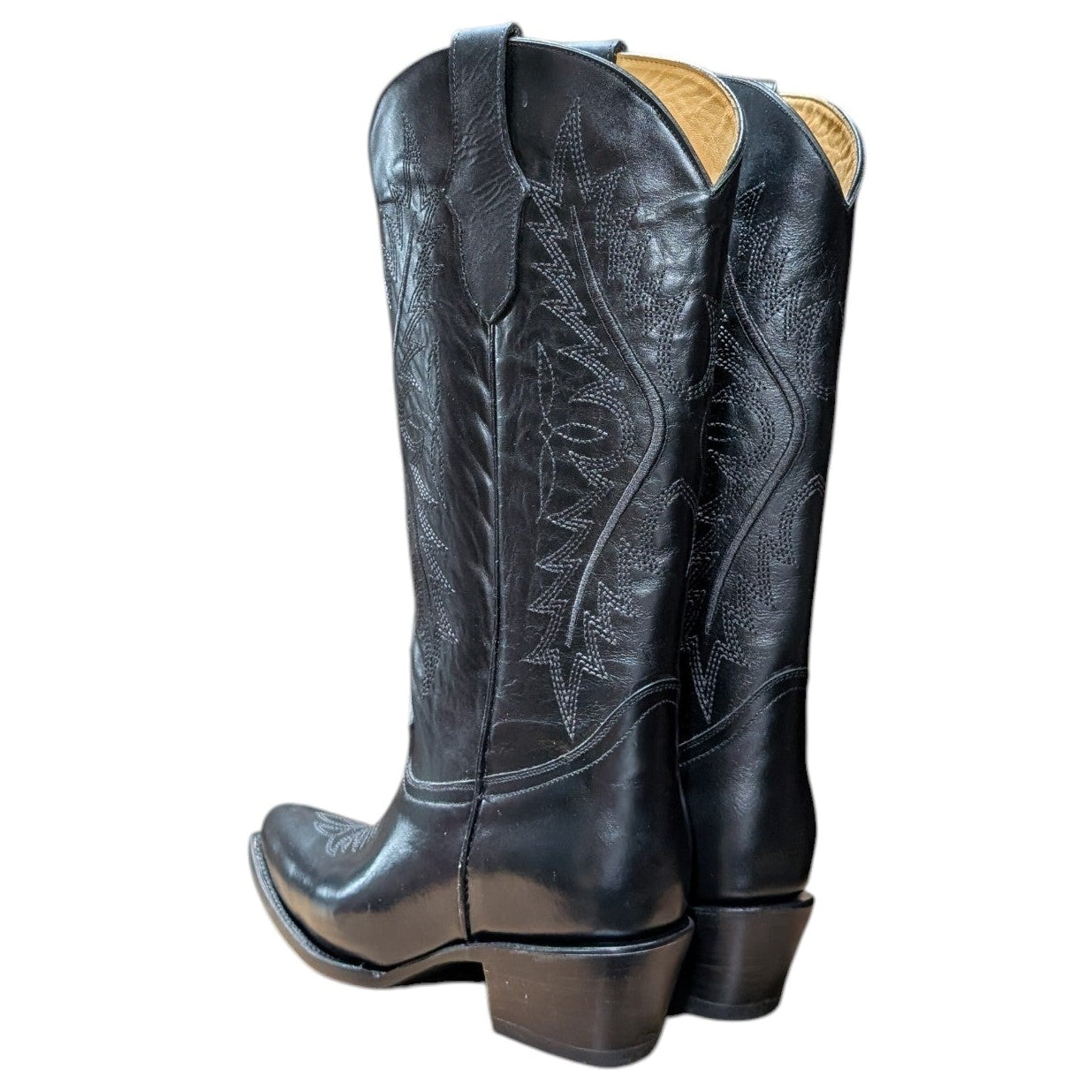 Cowboy Boots (0141) - 16.5" Black Leather w/ Western Stitching & Snip Toe (A)