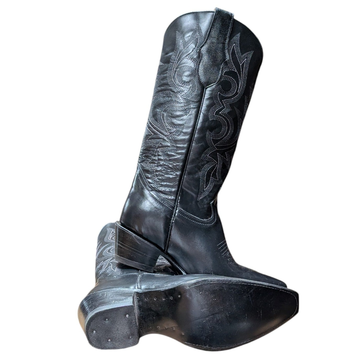 Cowboy Boots (0143) - 16.5" Black Leather w/ Western Stitching & Snip Toe (C)