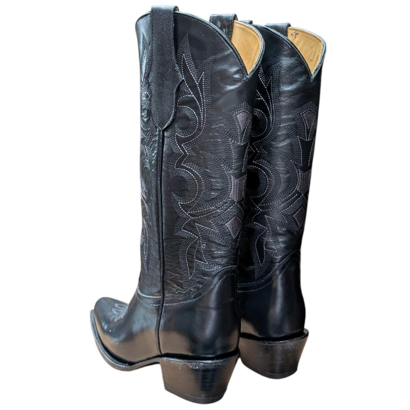 Cowboy Boots (0143) - 16.5" Black Leather w/ Western Stitching & Snip Toe (C)