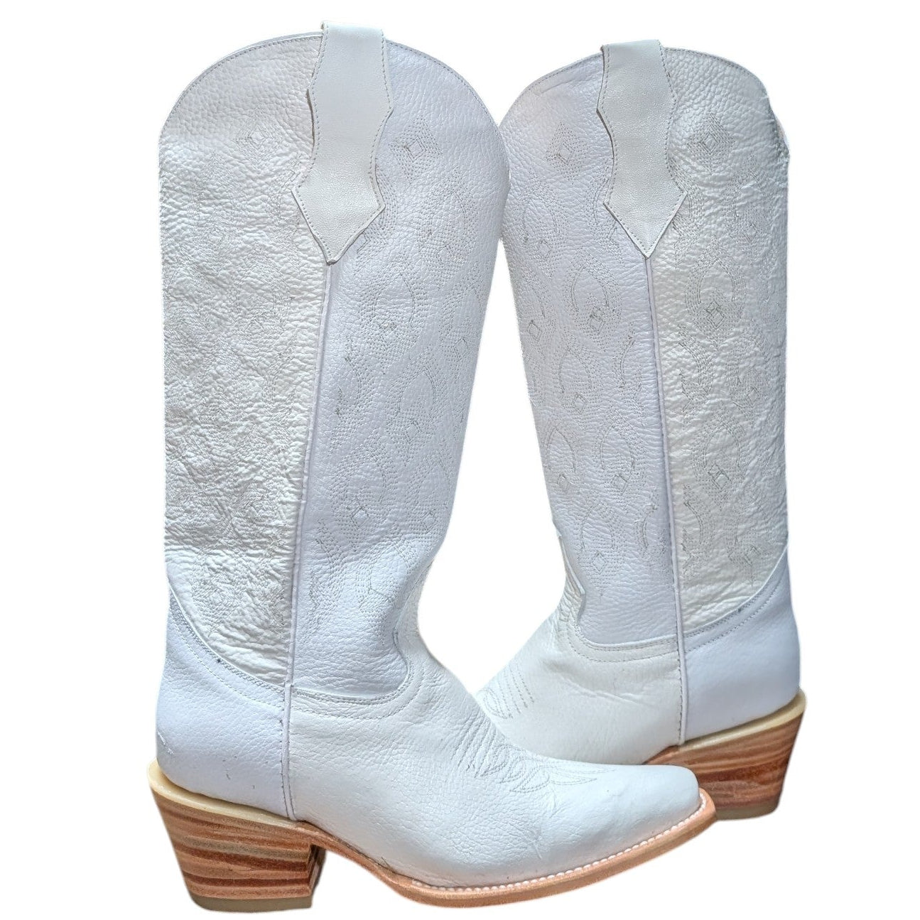 Cowboy Boots (0144) - 16" White Leather w/ White Stitching & Snip Toe