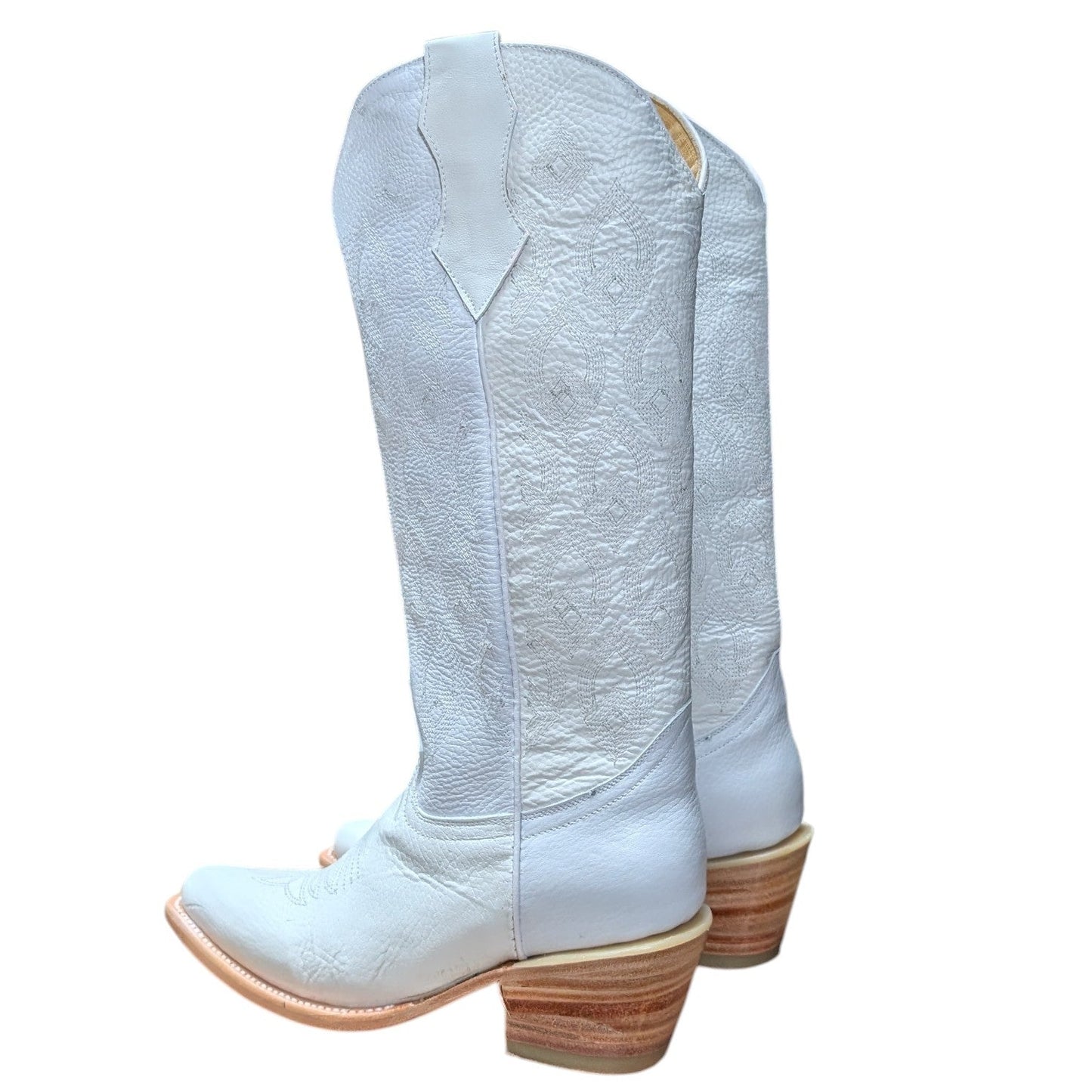 Cowboy Boots (0144) - 16" White Leather w/ White Stitching & Snip Toe