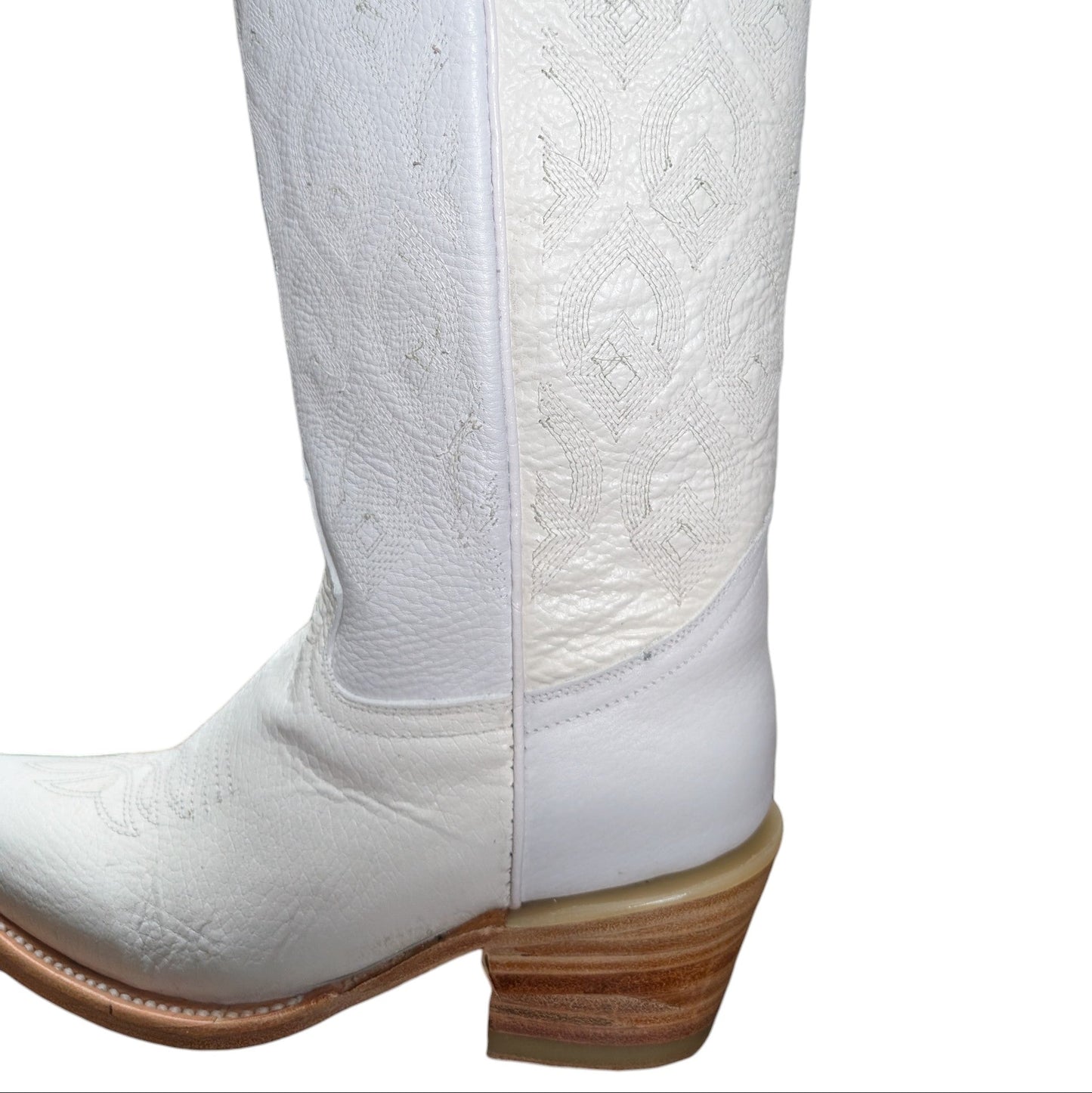 Cowboy Boots (0144) - 16" White Leather w/ White Stitching & Snip Toe