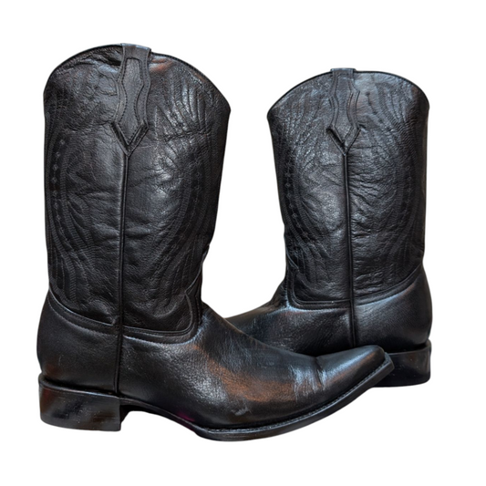 Unisex Cowboy Boots (0051) - Black Sheep-hide Leather w/ Pointed Toe