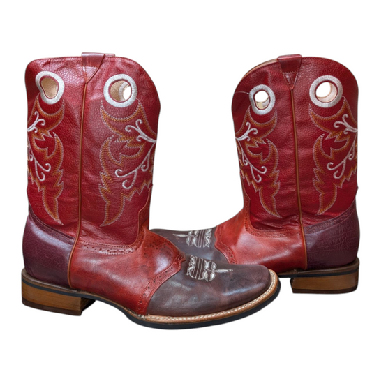 Men's Cowboy Boots (0038) - Red Leather w/ Western Stitching & Square Toe
