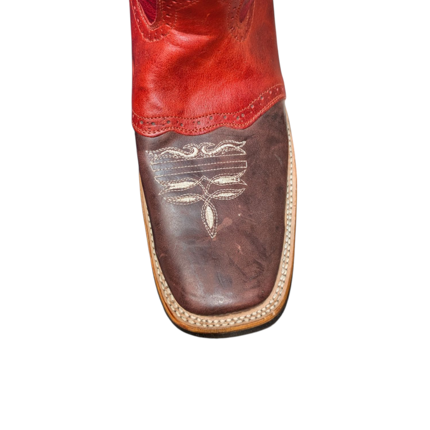Men's Cowboy Boots (0038) - Red Leather w/ Western Stitching & Square Toe