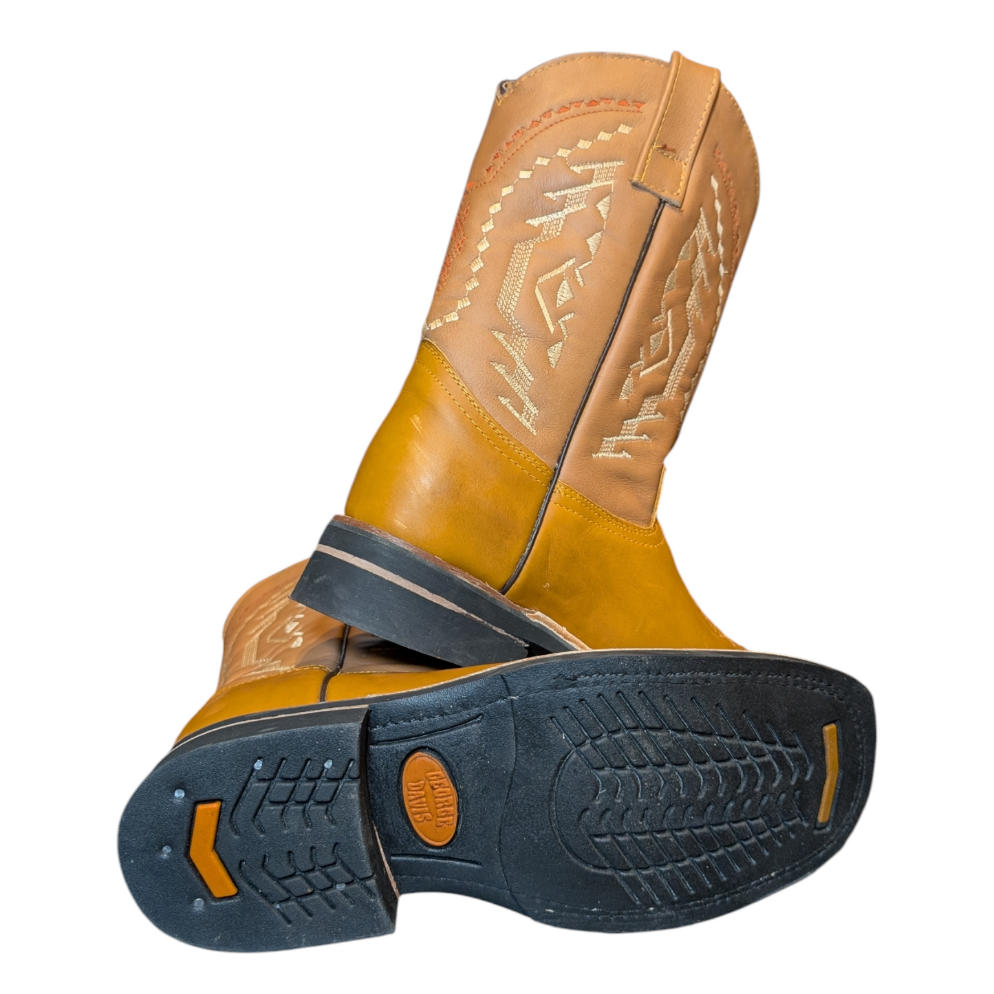 Unisex Cowboy Boots (0095) - 12" Square Toe Light Brown Leather w/ Western Stitching