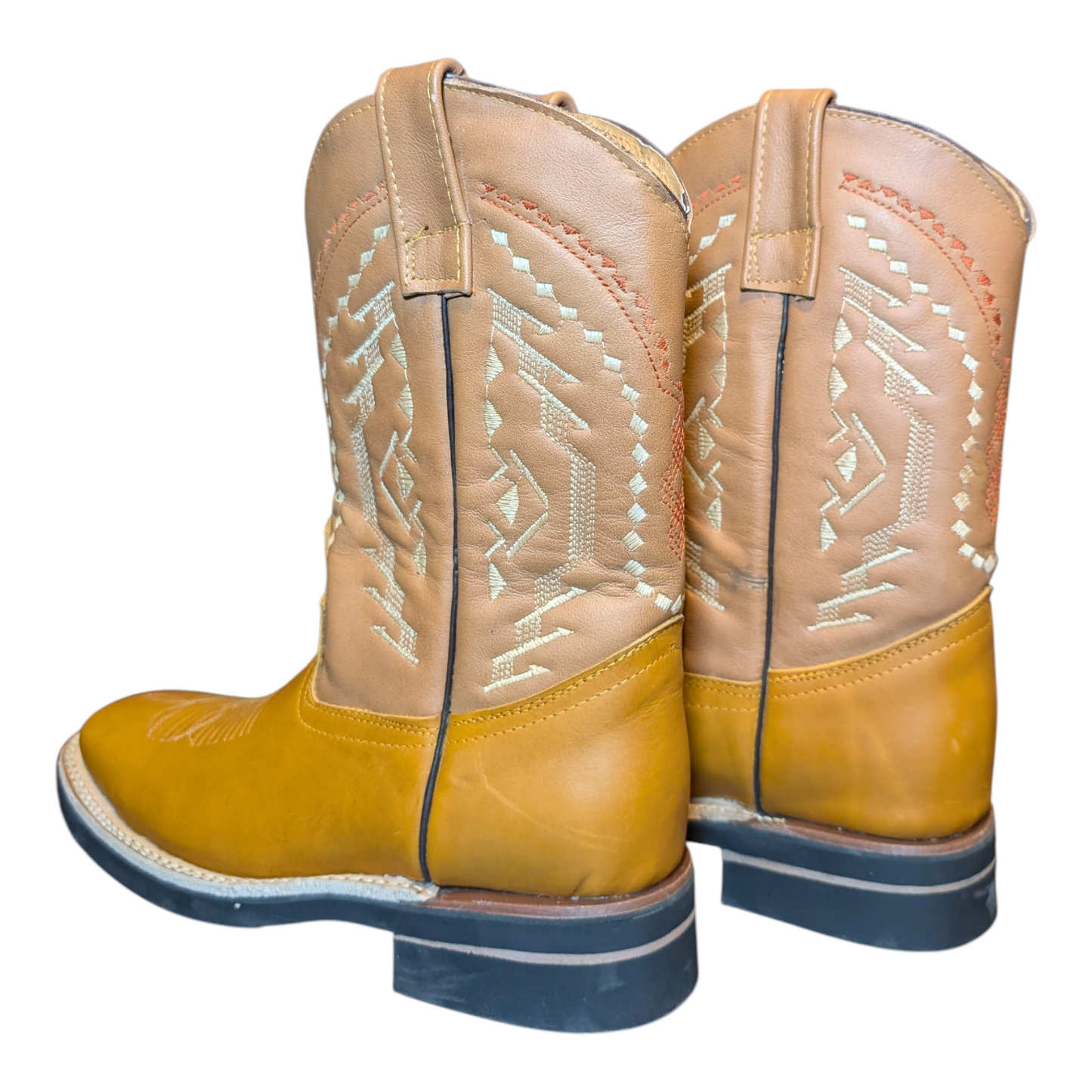 Unisex Cowboy Boots (0095) - 12" Square Toe Light Brown Leather w/ Western Stitching