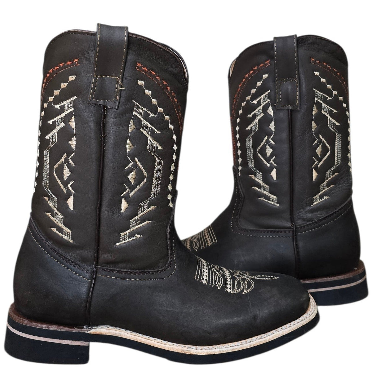 Cowboy Boots (0201) - 12" Dark Brown Leather w/ Western Stitching & Square Toe