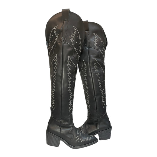 Women's Cowboy Boots (0037) - 24" Above-Knee (Synthetic Leather) Black with Round Toe