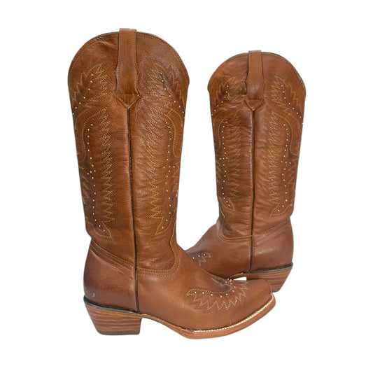 Women's Cowboy Boots (0034) - 17" Tall Brown Leather Snip Toe