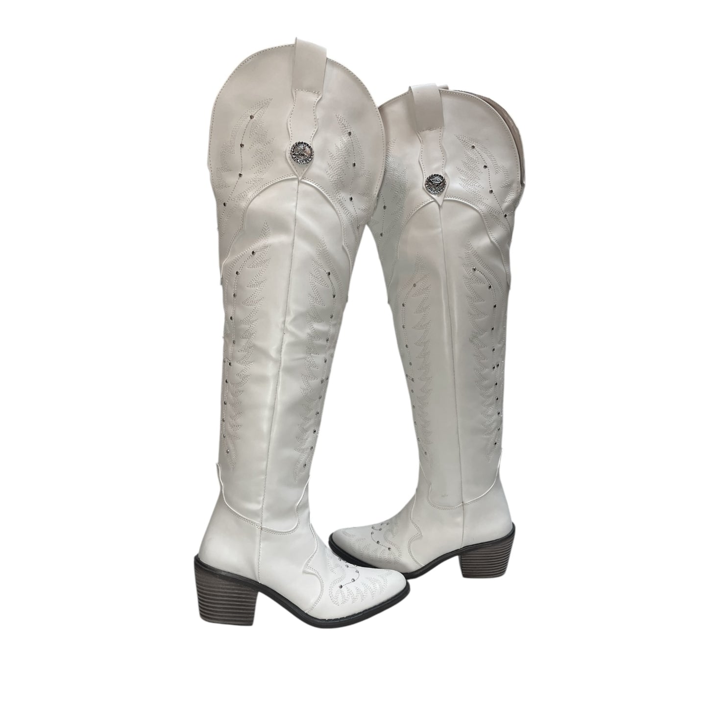 Women's Cowboy Boots (0038) - 24" Above-Knee (Synthetic Leather) White with Round Toe