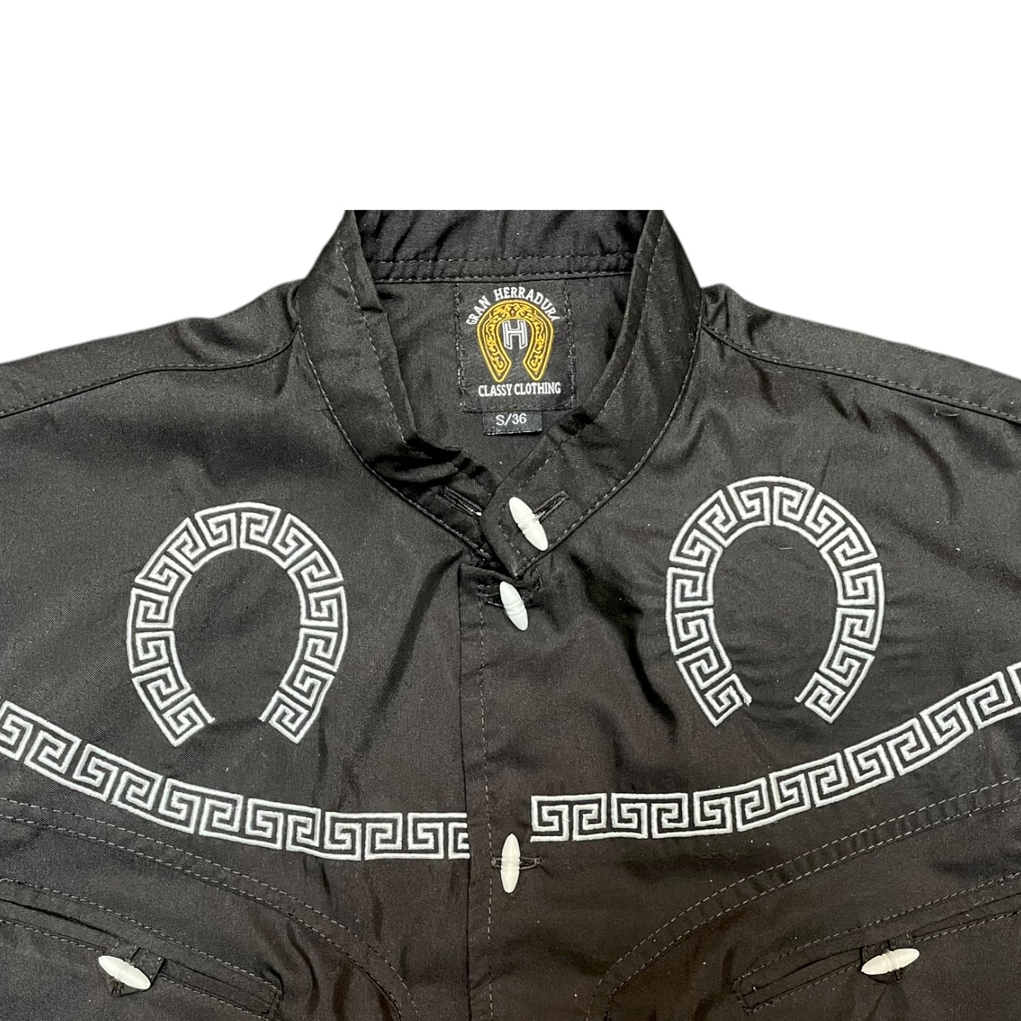 Western Shirt – Black with Greek Key Embroidery (0014)