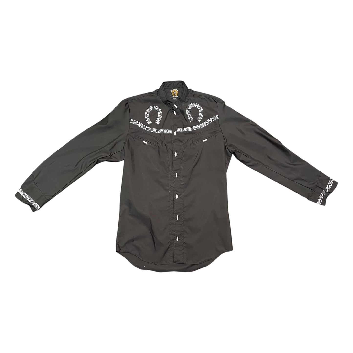 Western Shirt – Black with Greek Key Embroidery (0014)