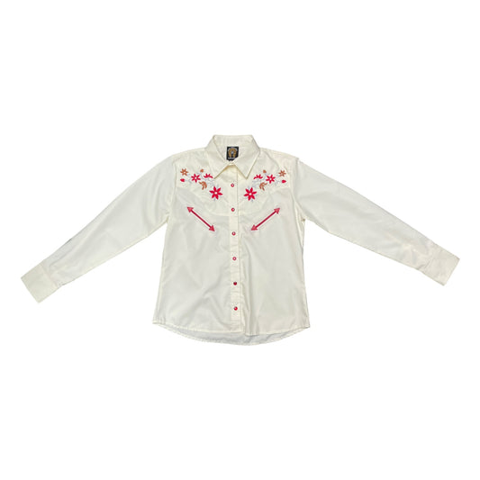 Western Shirt (0010) - White with Embroidered Floral Details