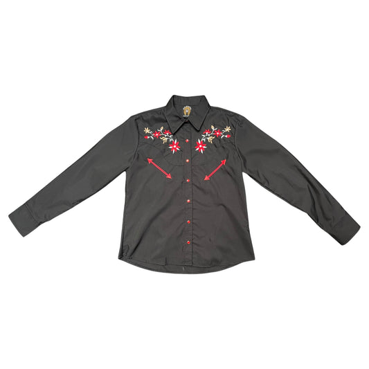 Western Shirt (0011) - Black with Embroidered Floral Details