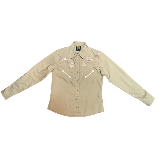 Western Shirt (0009) - Beige with Embroidered Floral Details