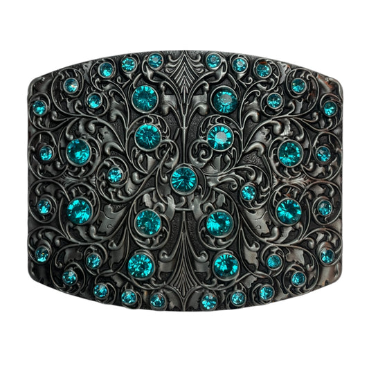 Western Blue Rhinestones Belt Buckle (0009)