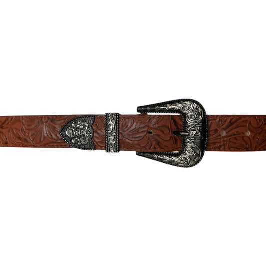 Western Leather Belt - Engraved Floral with Premium Engraved Buckle (0007)