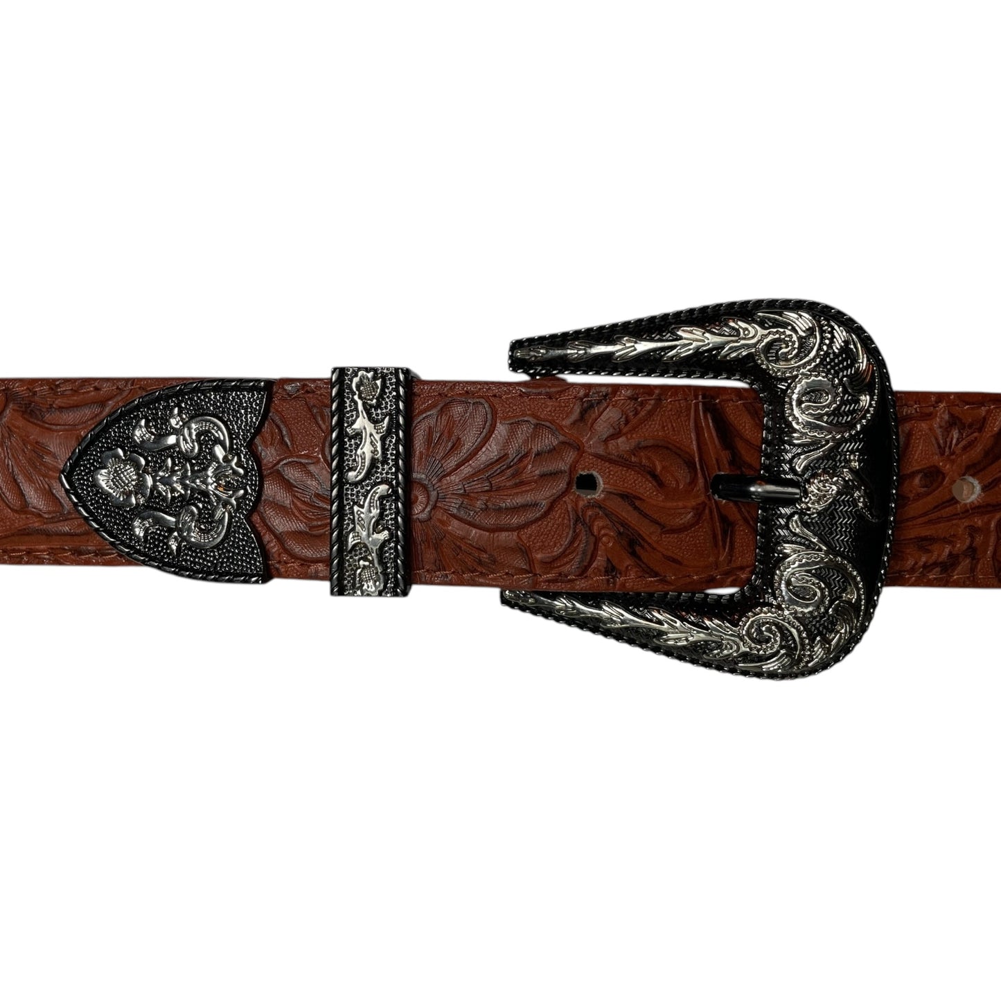Western Leather Belt - Engraved Floral with Premium Engraved Buckle (0007)