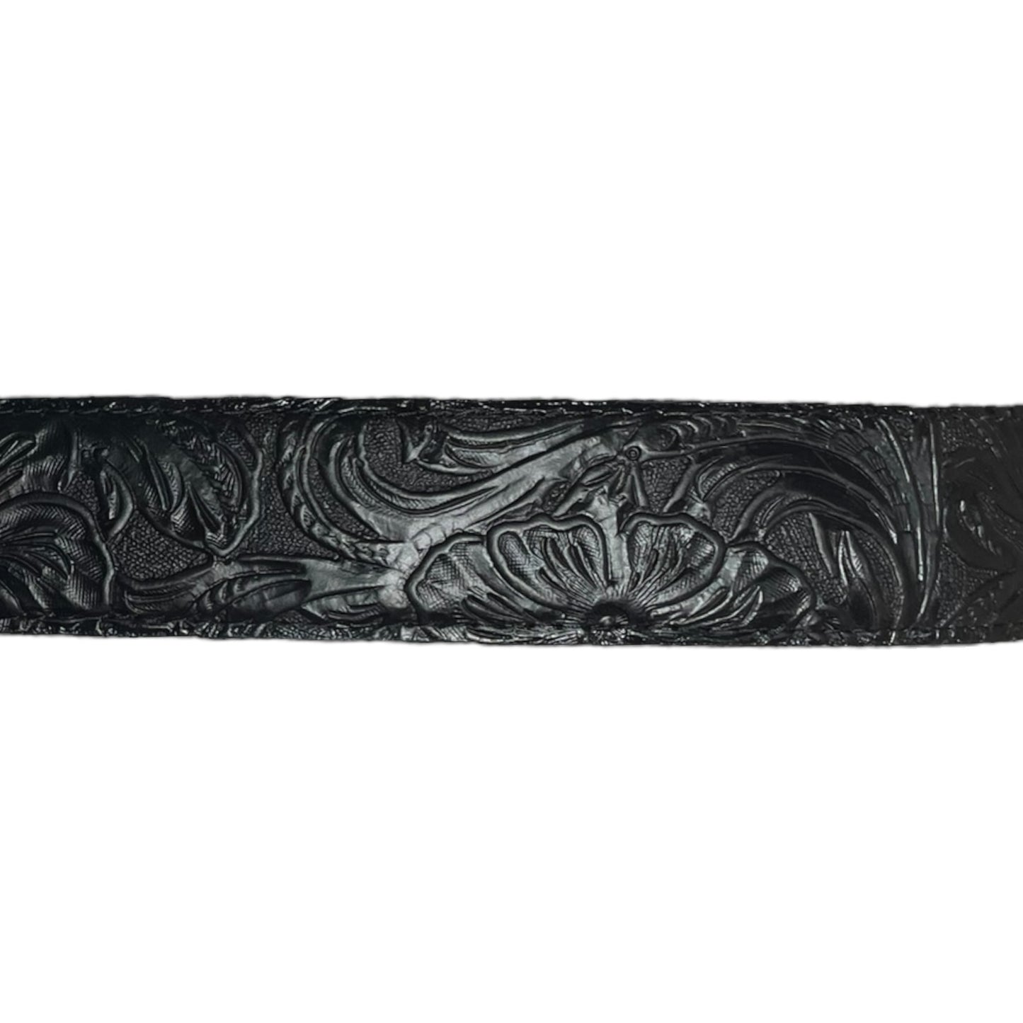 Western Leather Belt - Black Engraved Floral with Premium Engraved Buckle (0008)