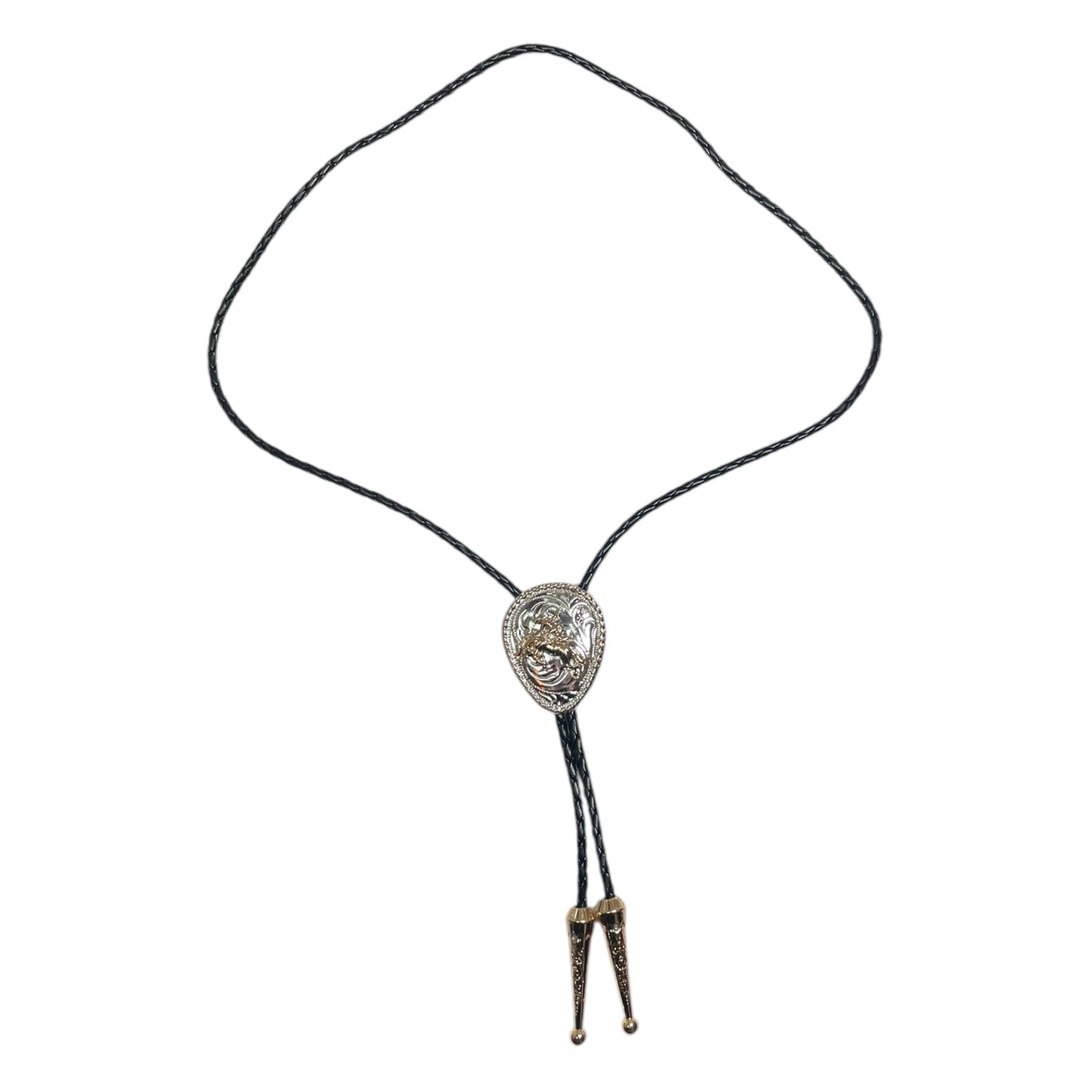 Western Rodeo Oval Bolo Tie – Silver Bronc Rider Design (0004)