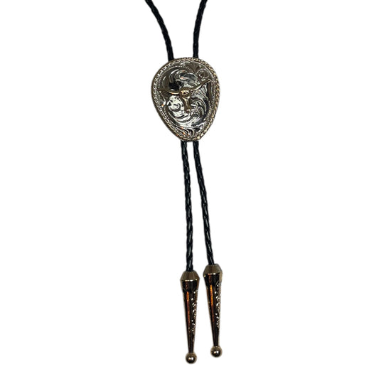 Western Bull Head Bolo Tie – Silver & Gold Rodeo Style (0001)
