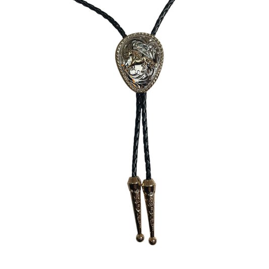 Western Horse Bolo Tie – Silver & Gold Rodeo Style (0002)