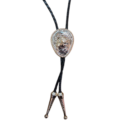 Western Horsehead Bolo Tie – Silver & Gold Rodeo Style (0005)