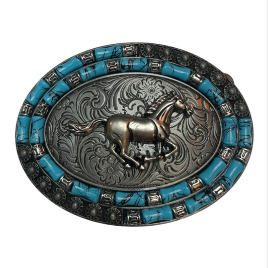 Galloping Spirit Belt Buckle Turquoise Faux-Stone (0012)