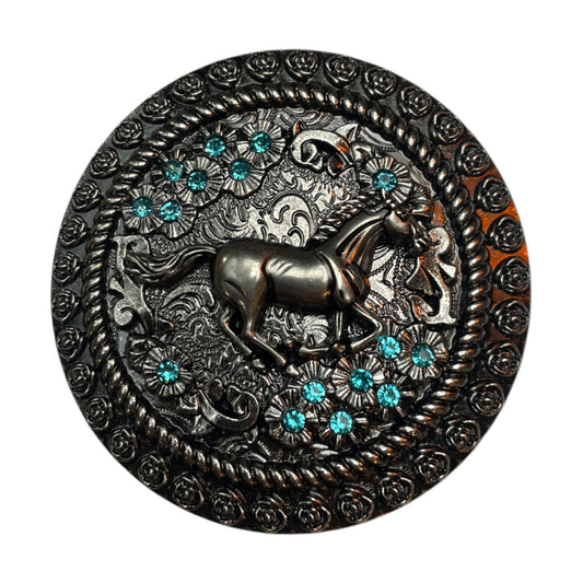 Galloping Spirit Belt Buckle Blue Rhinestones (0013)