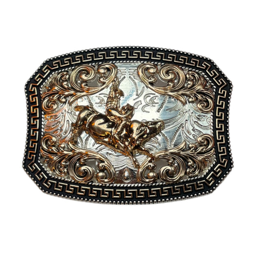 Bull Rider Rodeo Belt Buckle – Gold & Silver Western Classic (0020)