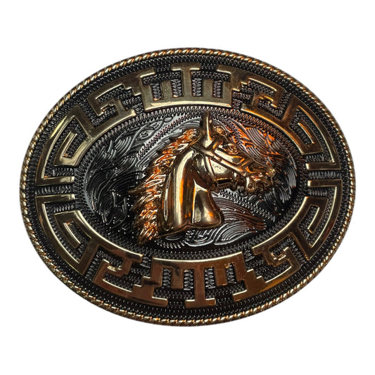 Western Belt Buckle Horse Head Black & Grey (0022)