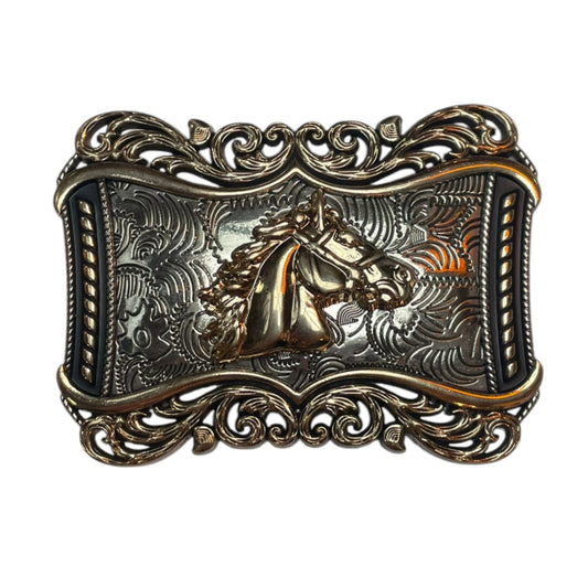 Western Horse Head Belt Buckle – Antique Gold & Silver Finish (0015)