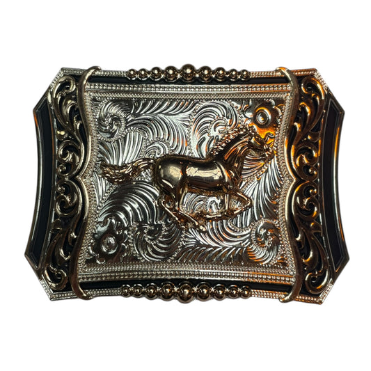 Running Horse Western Belt Buckle – Silver & Gold Finish