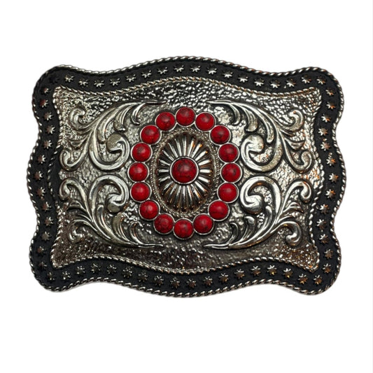 Western Belt Buckle Red Stones (0011)