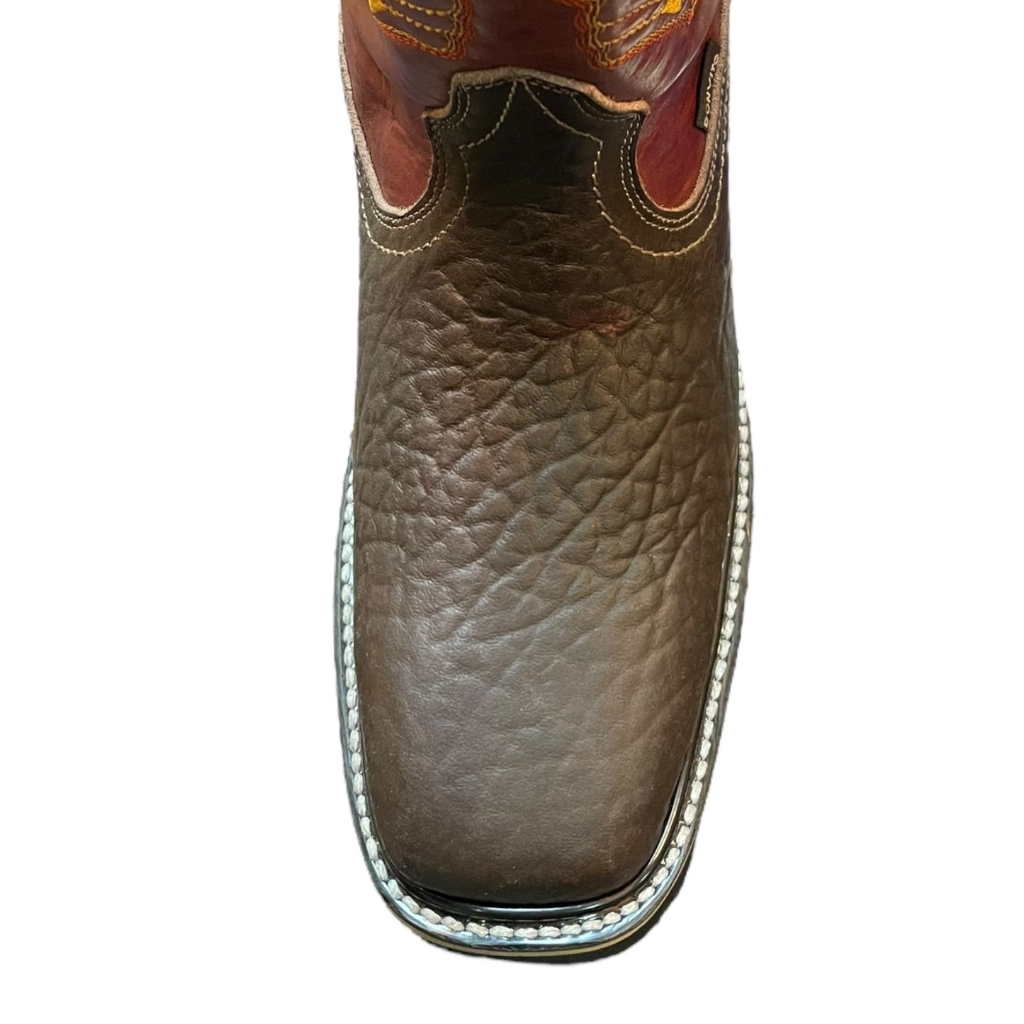 Men's Cowboy Boots (0023) - 13½" Square Toe Dark Brown/Burgundy Leather Western Stitching